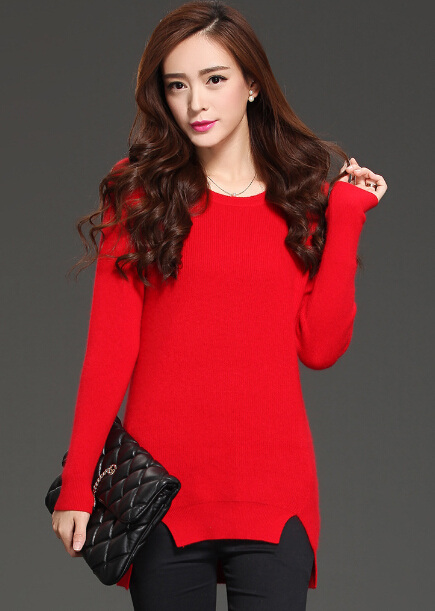 Women Casual Round Neck Brief Pullover Solid Sweater